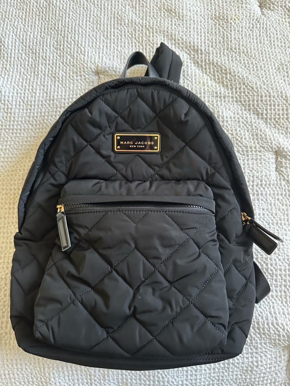 Marc Jacobs Black Quilted Nylon Daypack with Gold Plaque